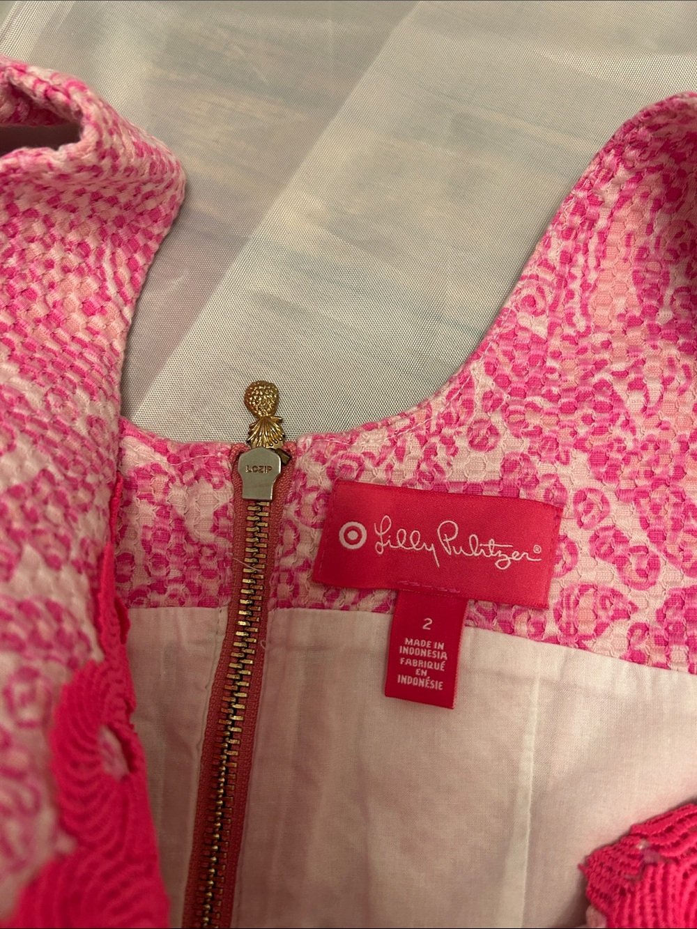 Pink Sleeveless Shift Dress with Red Braided Trim - Picture 2 of 8